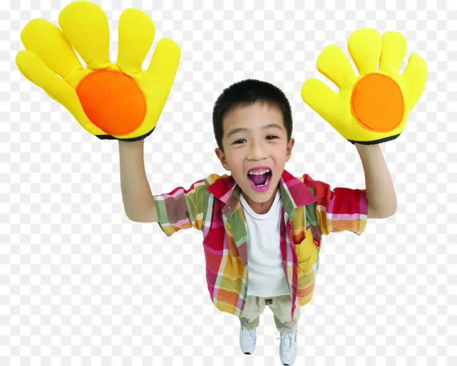 Enfant Avec De Gros Gants，Gants Jaunes PNG