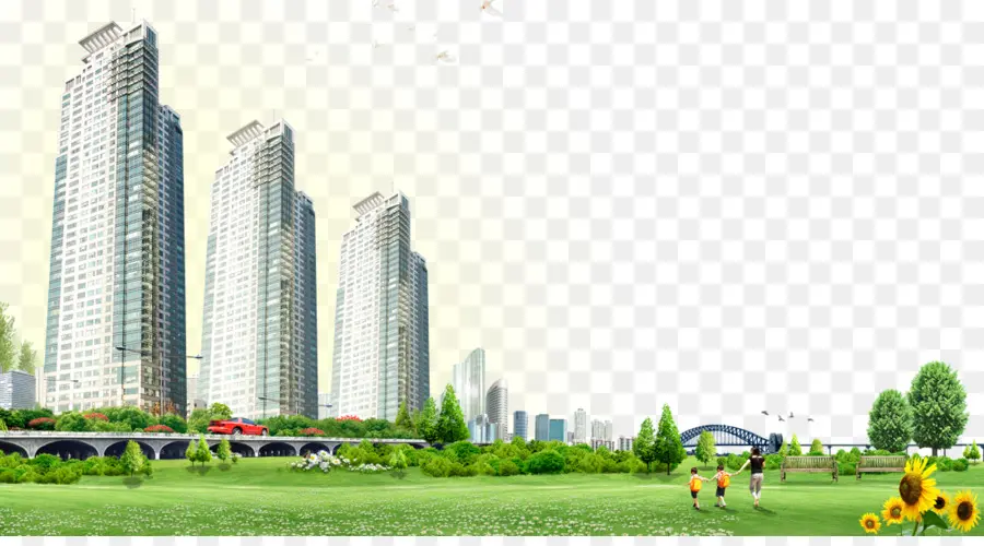 Paysage Urbain Avec Parc，Paysage Urbain PNG