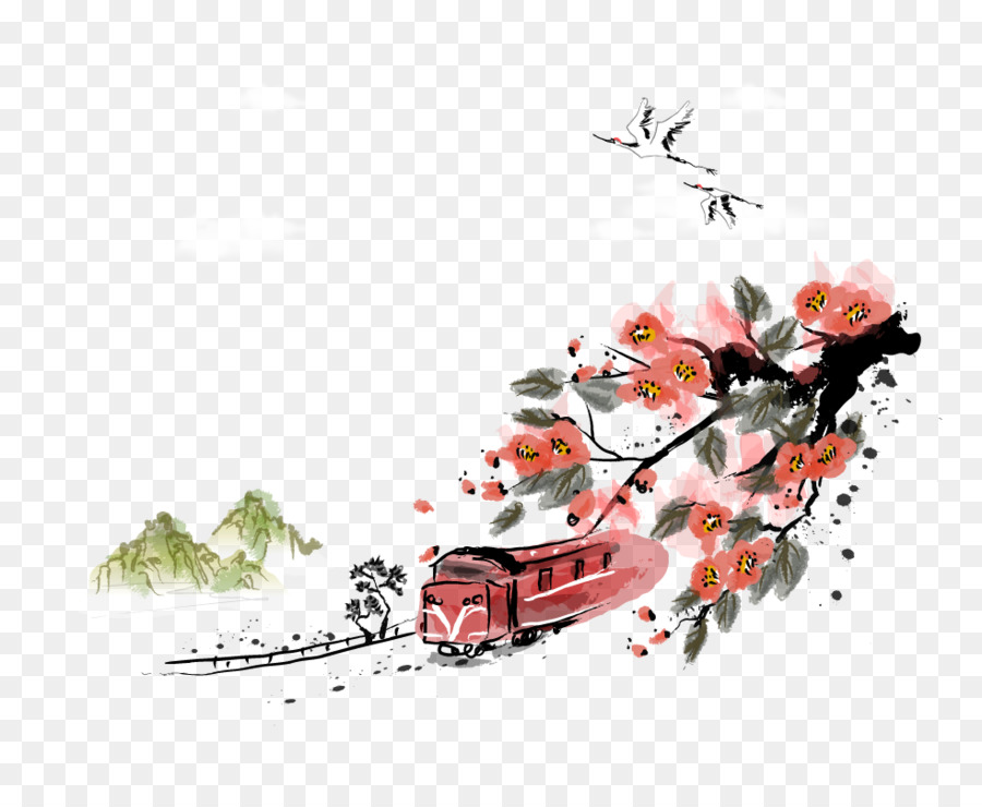 Train Et Fleurs，Fleurs De Cerisier PNG