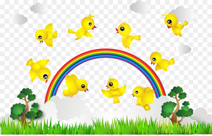 Oiseaux Jaunes，Arc En Ciel PNG