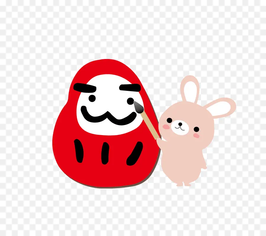 Poupée Daruma Et Lapin，Peinture PNG