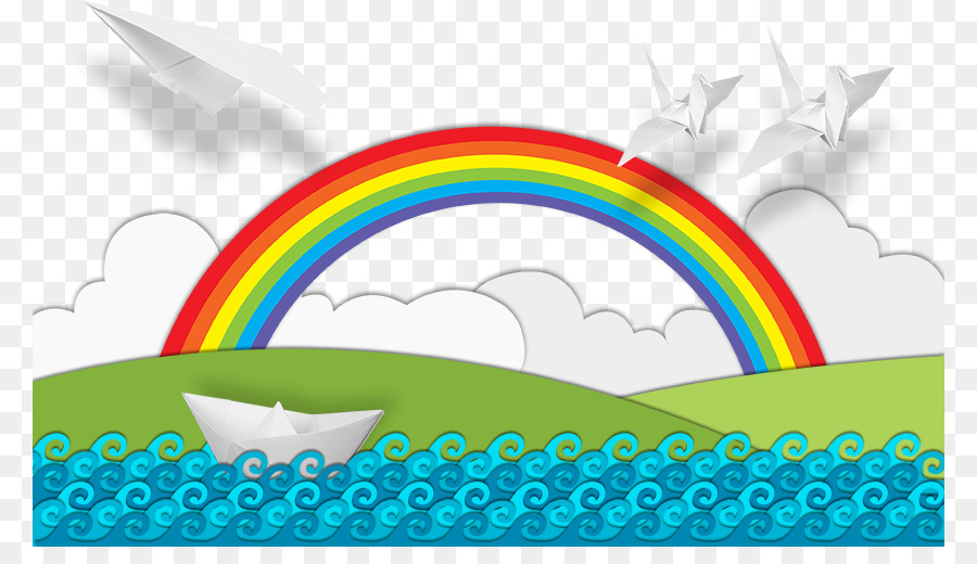 Arc En Ciel，Bateau En Papier PNG