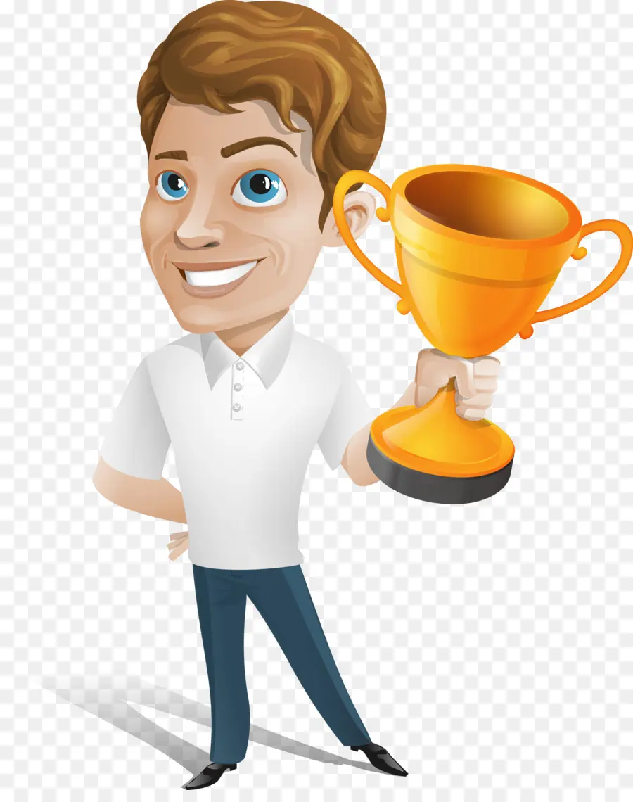 Homme De Dessin Animé Avec Trophée，Homme PNG