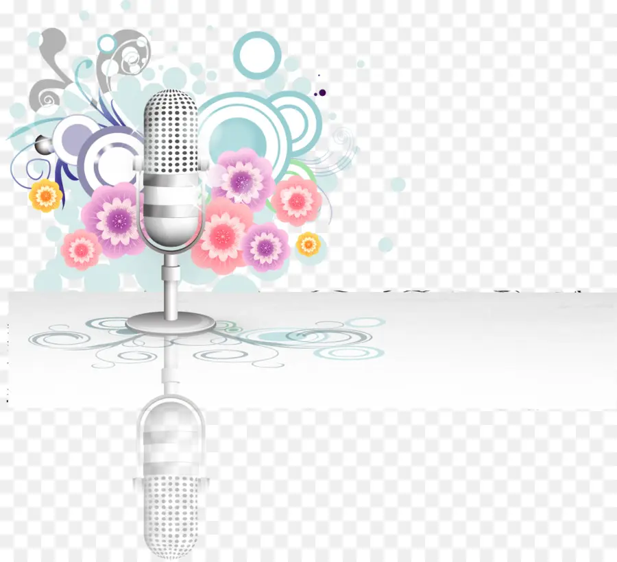 Microphone Avec Fond Floral，Fleurs PNG