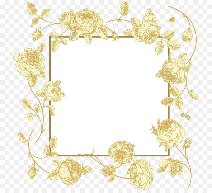 Cadre Floral Doré，Fleurs PNG