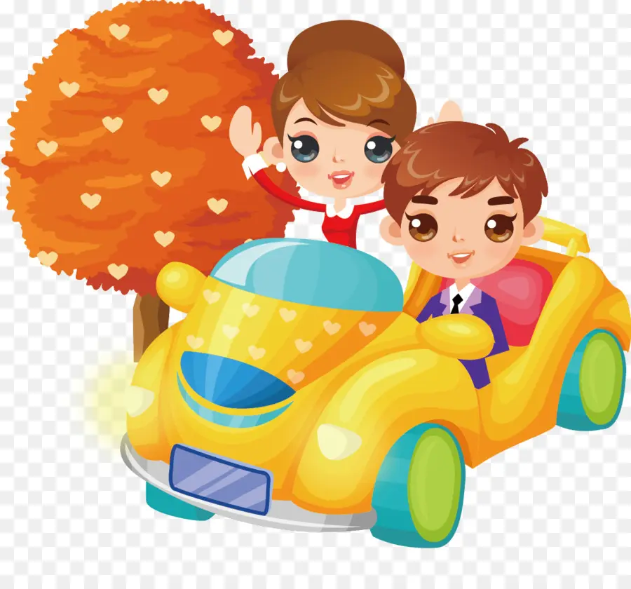 Couple De Dessin Animé En Voiture，Arbre PNG