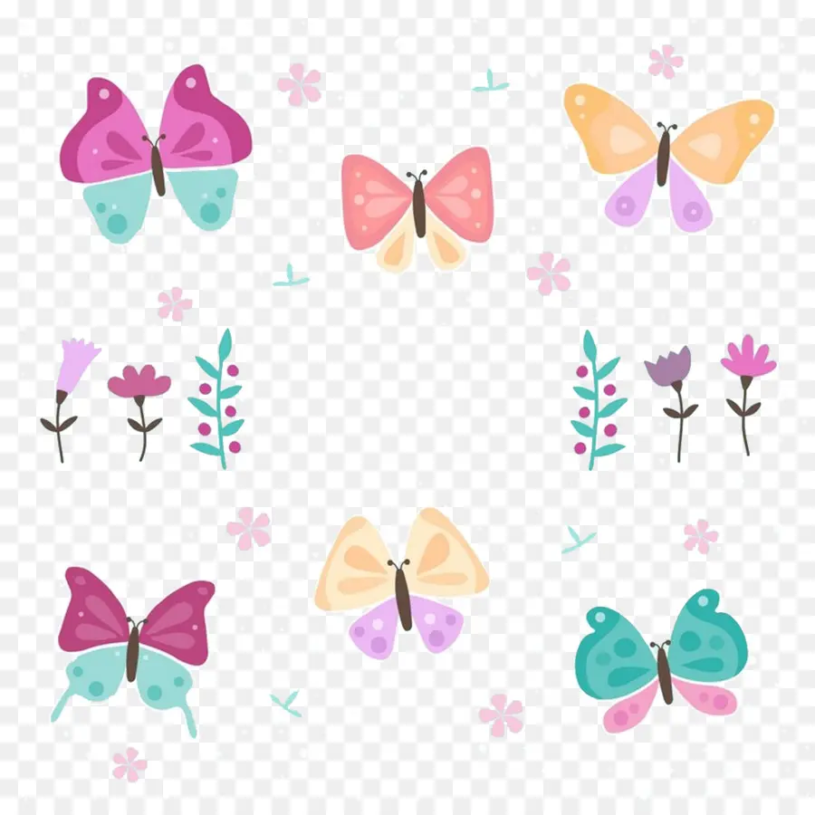 Papillons，Fleurs PNG