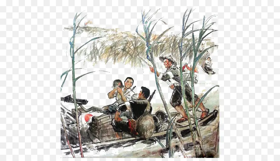 Scène De Bateau Traditionnelle，Peinture PNG