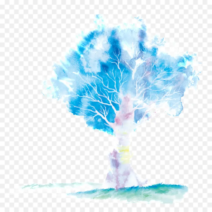 Arbre Aquarelle，Bleu PNG