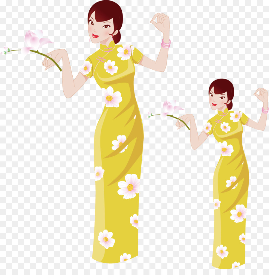 Femmes En Robe Jaune，Mode PNG