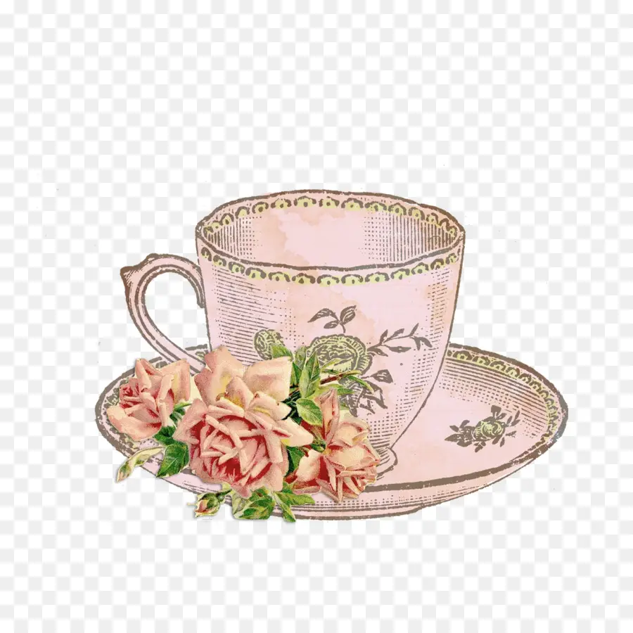 Tasse à Thé Rose，Floral PNG