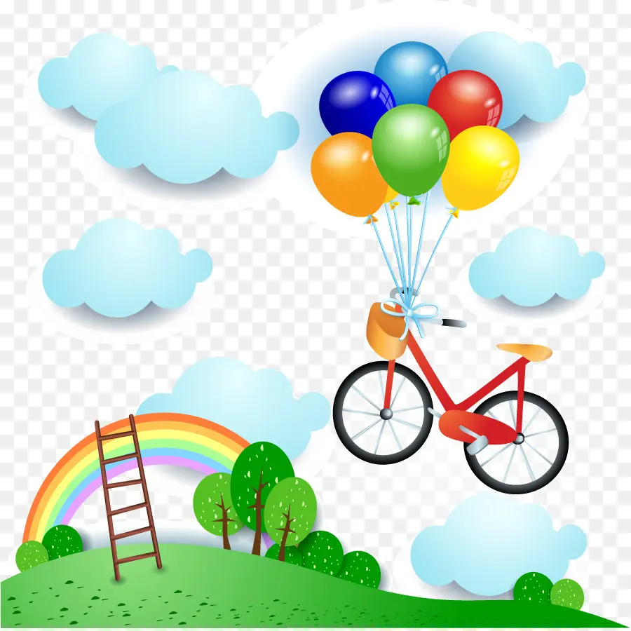 Vélo Avec Des Ballons，Arc En Ciel PNG