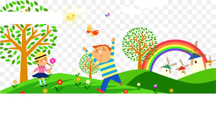 Enfants Jouant，Arbres PNG