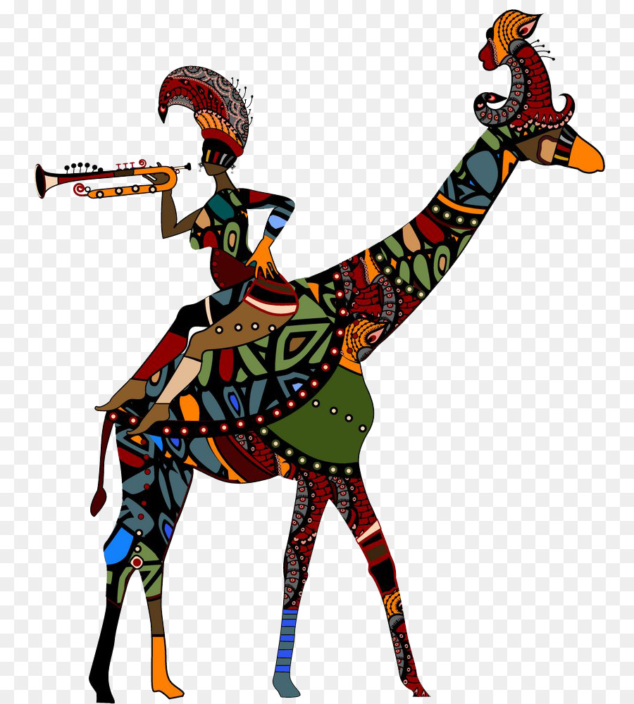 Girafe Colorée，Trompette PNG