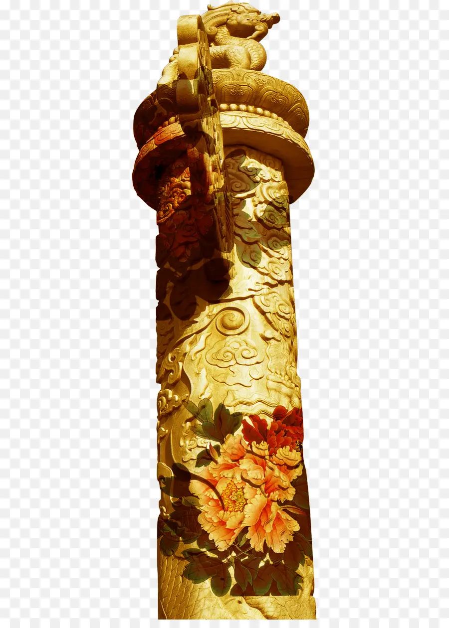 Colonne Décorative Dorée，Orné PNG