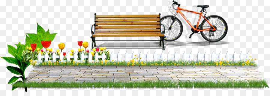 Banc De Parc Et Vélo，Fleurs PNG