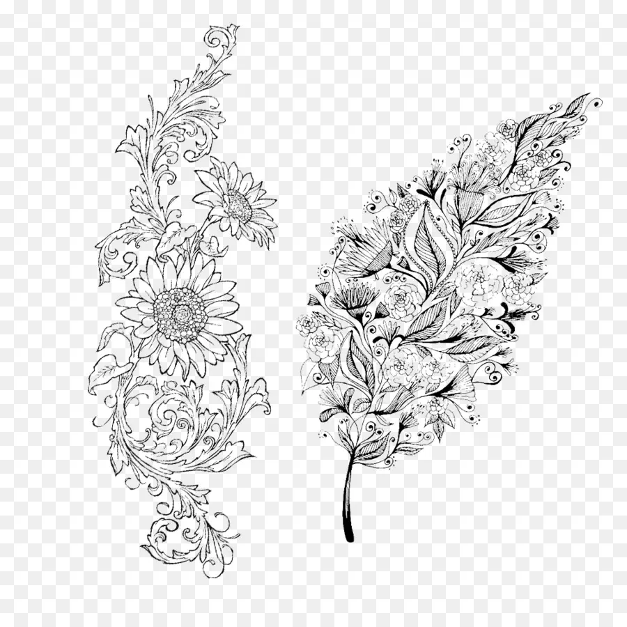 Floral，Noir Et Blanc PNG