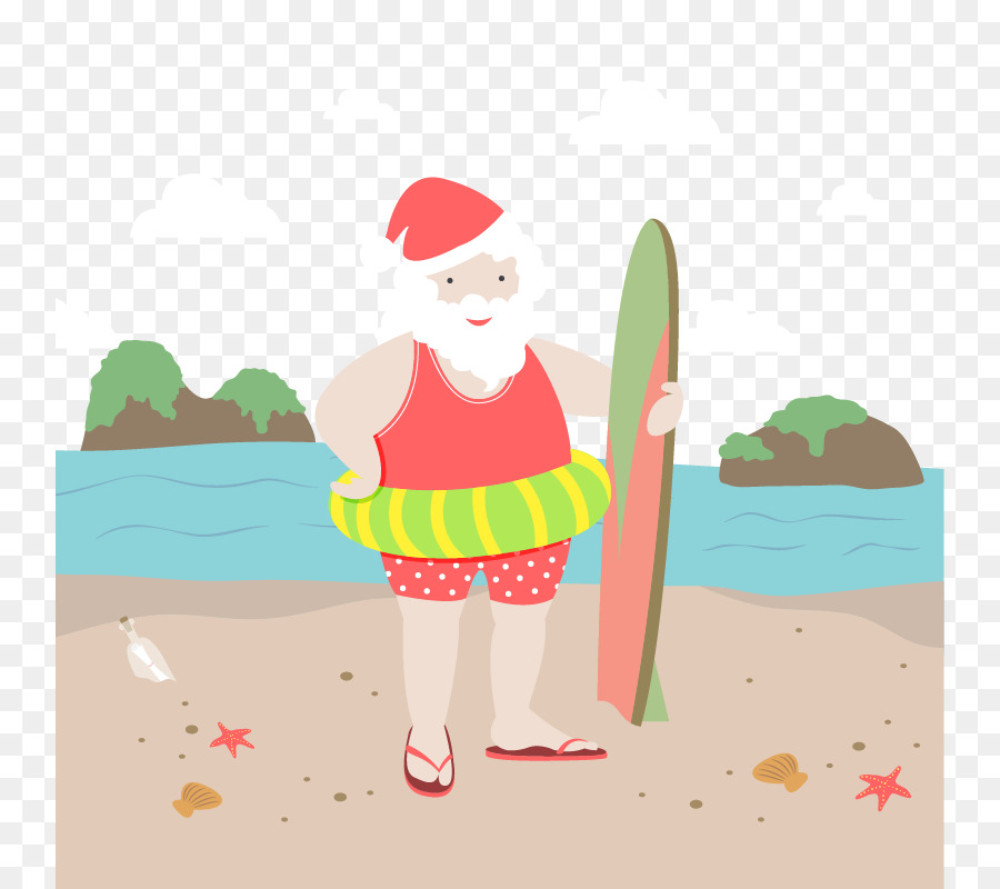 Père Noël Sur La Plage，Plage PNG