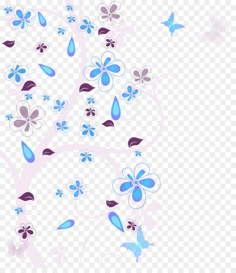 Fleurs Bleues，Papillons PNG