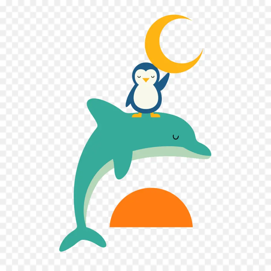 Pingouin Et Dauphin，Lune PNG