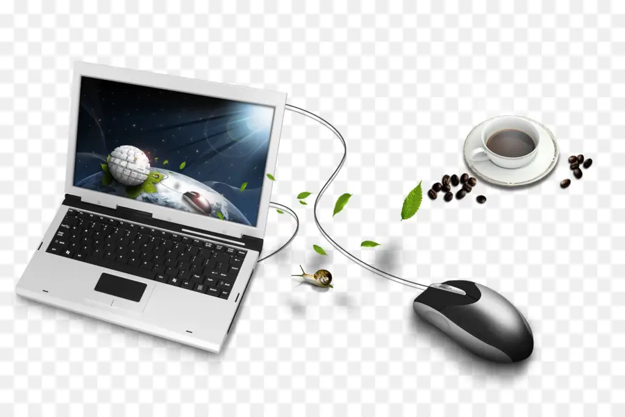 Ordinateur Portable Avec Souris Et Café，Souris PNG