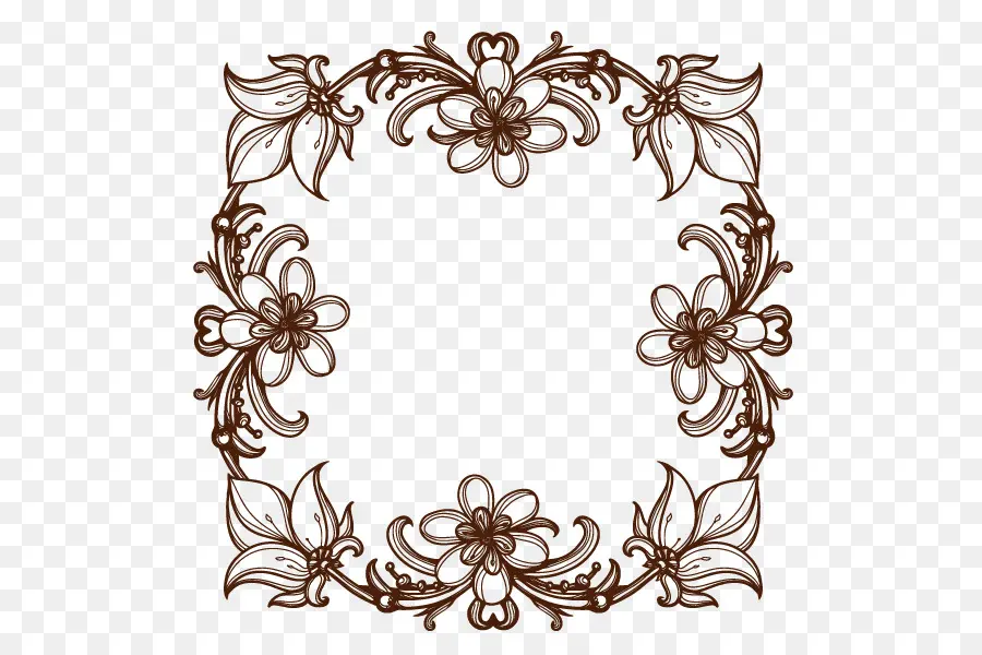 Cadre Floral，Brun PNG