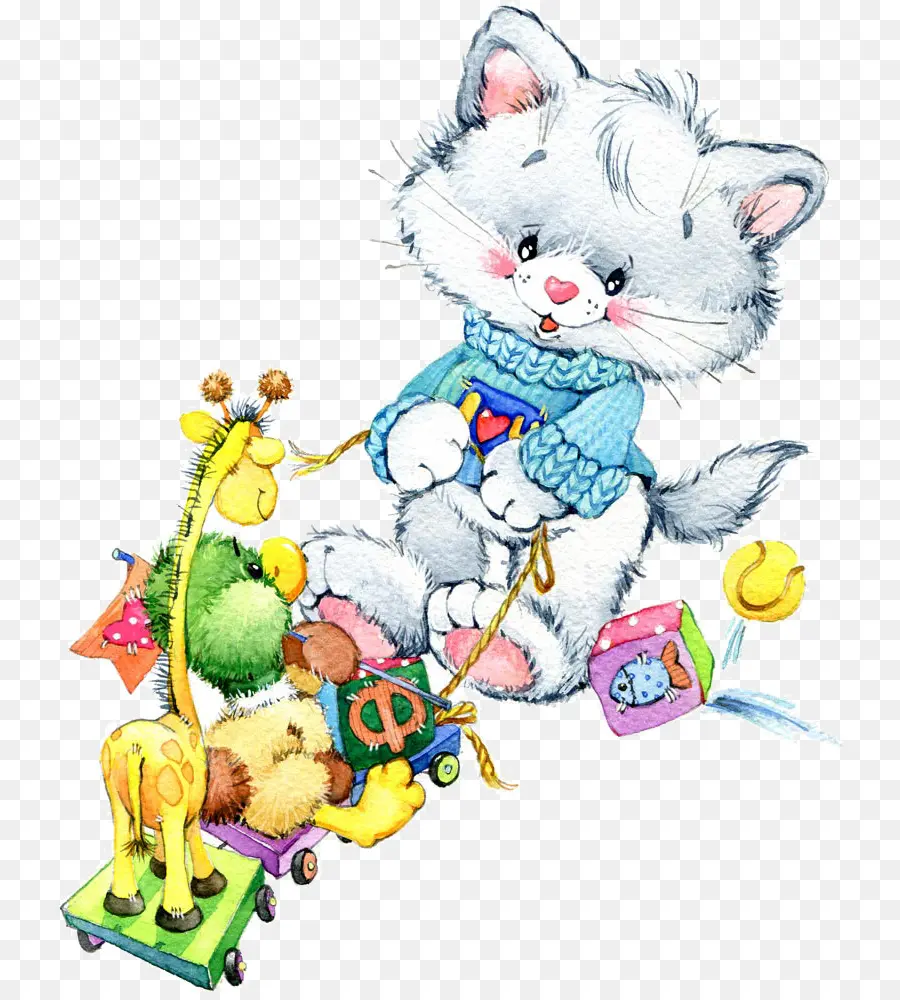 Chaton Avec Des Jouets，Jouets En Peluche PNG