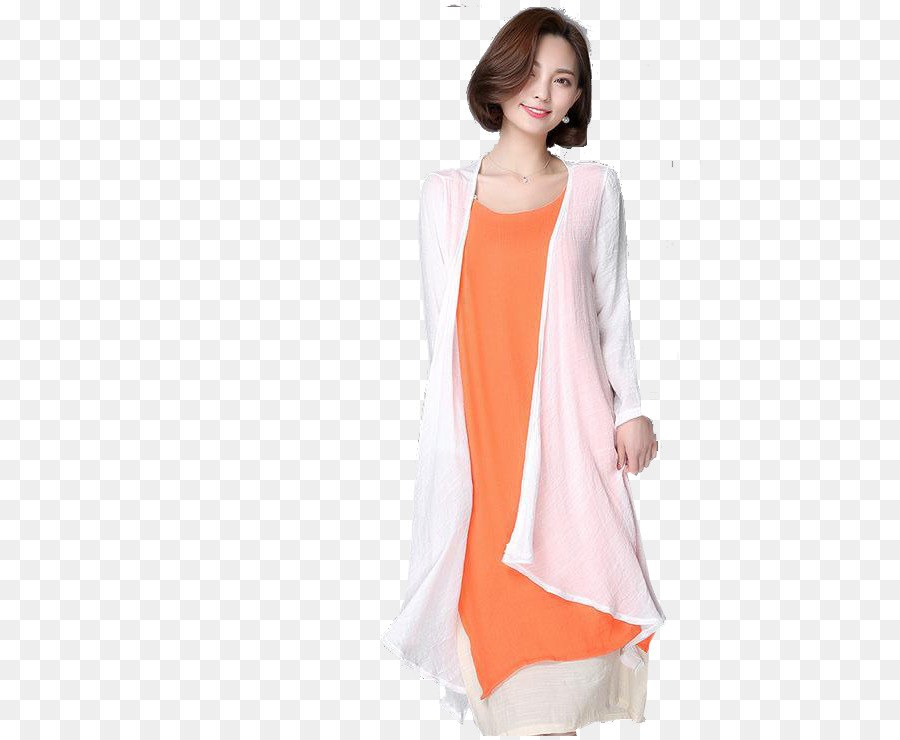 Robe Orange Avec Cardigan Blanc，Orange PNG