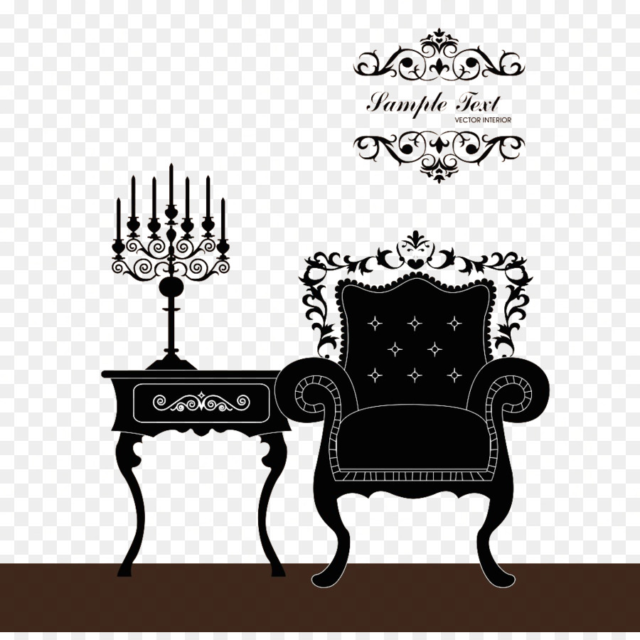 Fauteuil Et Table Noirs，Candélabre PNG