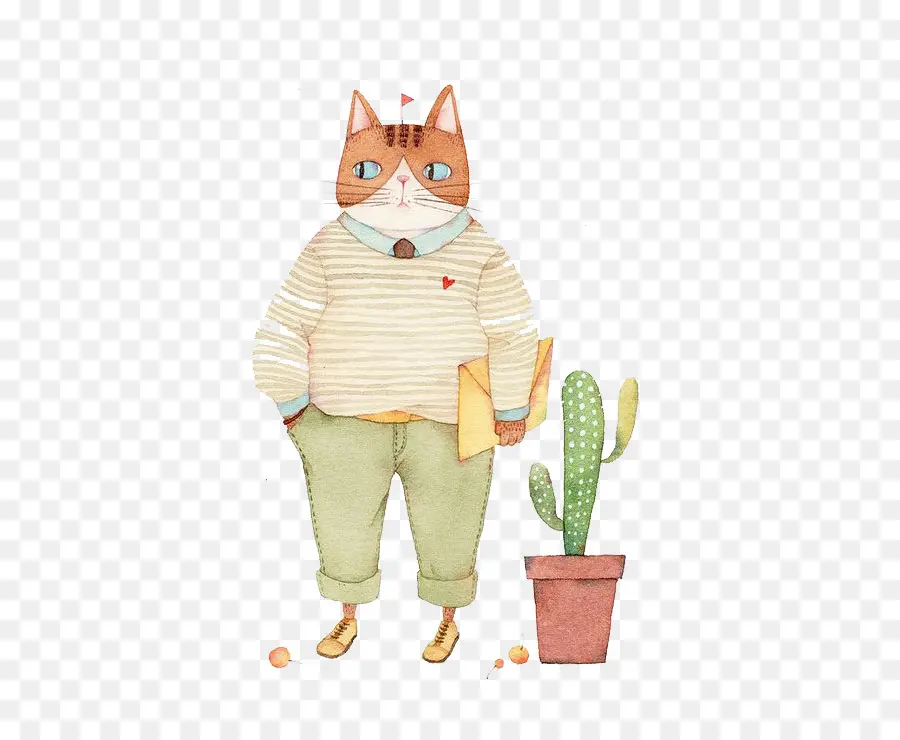 Chat Avec Plante，à La Mode PNG