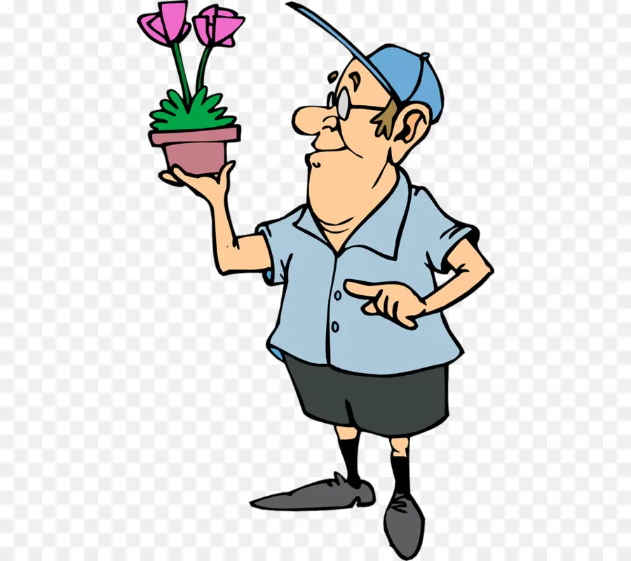 Homme De Dessin Animé Avec Plante，Jardinier PNG