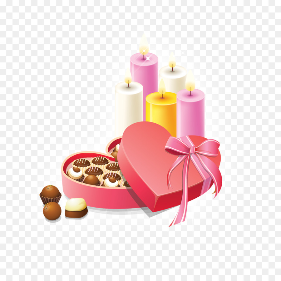 Boîte De Chocolats En Forme De Coeur，Bougies PNG