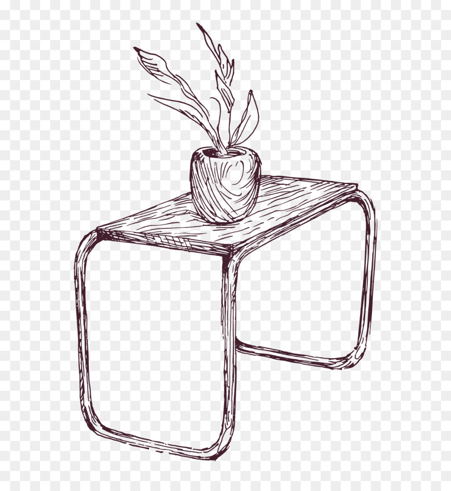 Table Avec Plante，Esquisser PNG