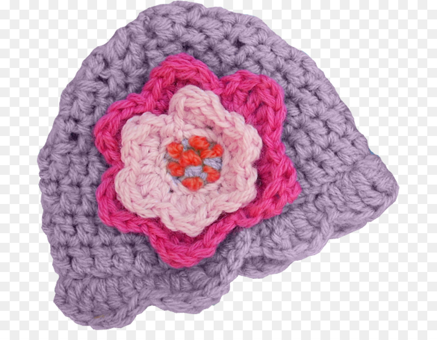 Bonnet Tricoté Violet，Fleur Rose PNG