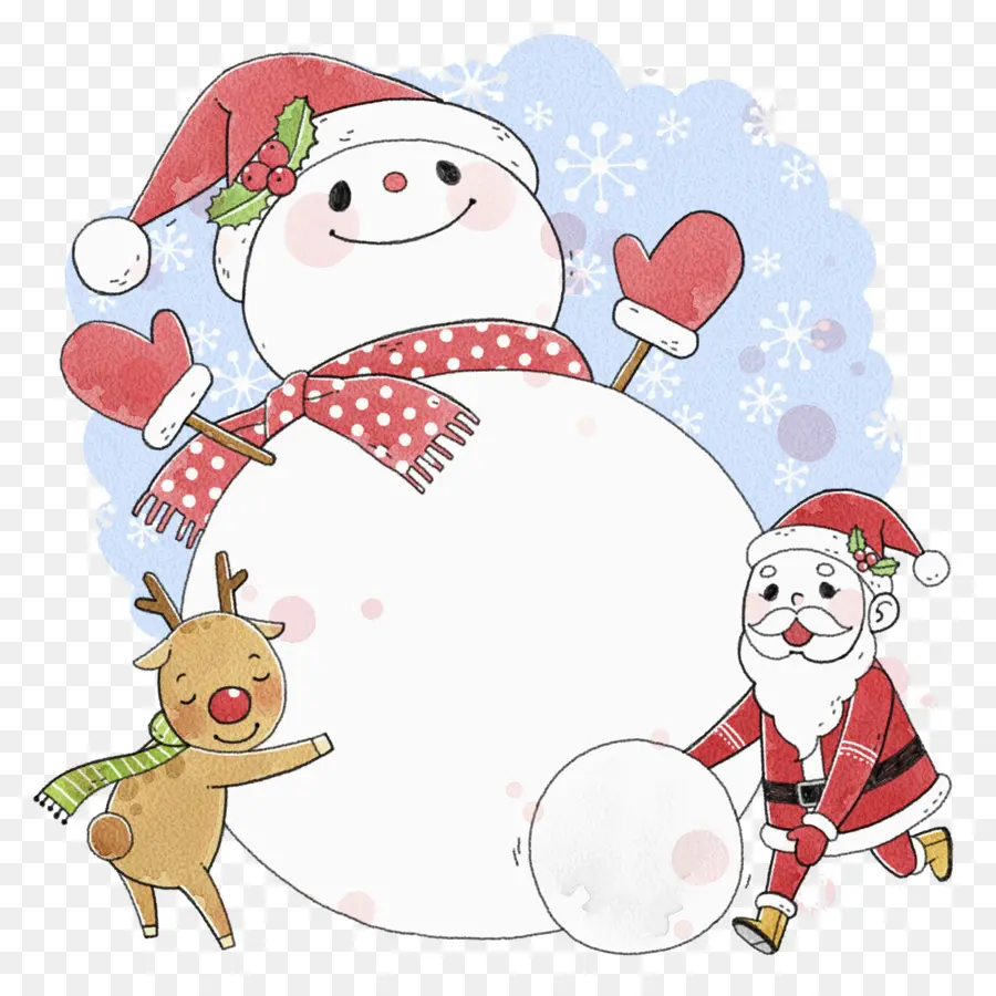 Bonhomme De Neige Avec Le Père Noël Et Le Renne，Hiver PNG