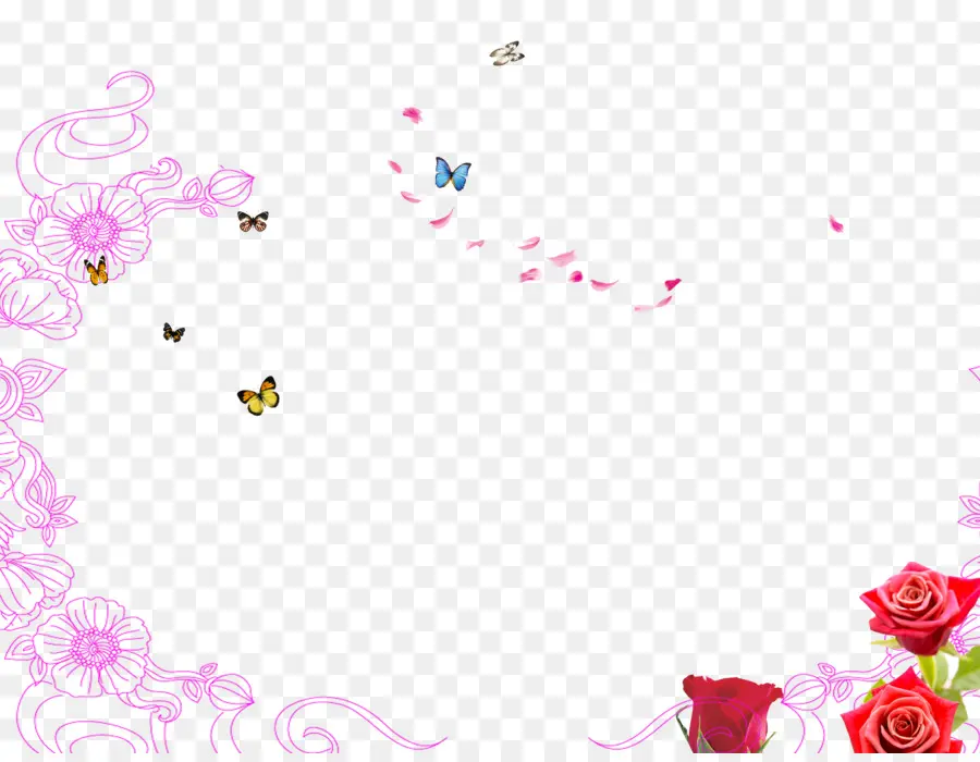 Papillons Et Fleurs，Roses PNG