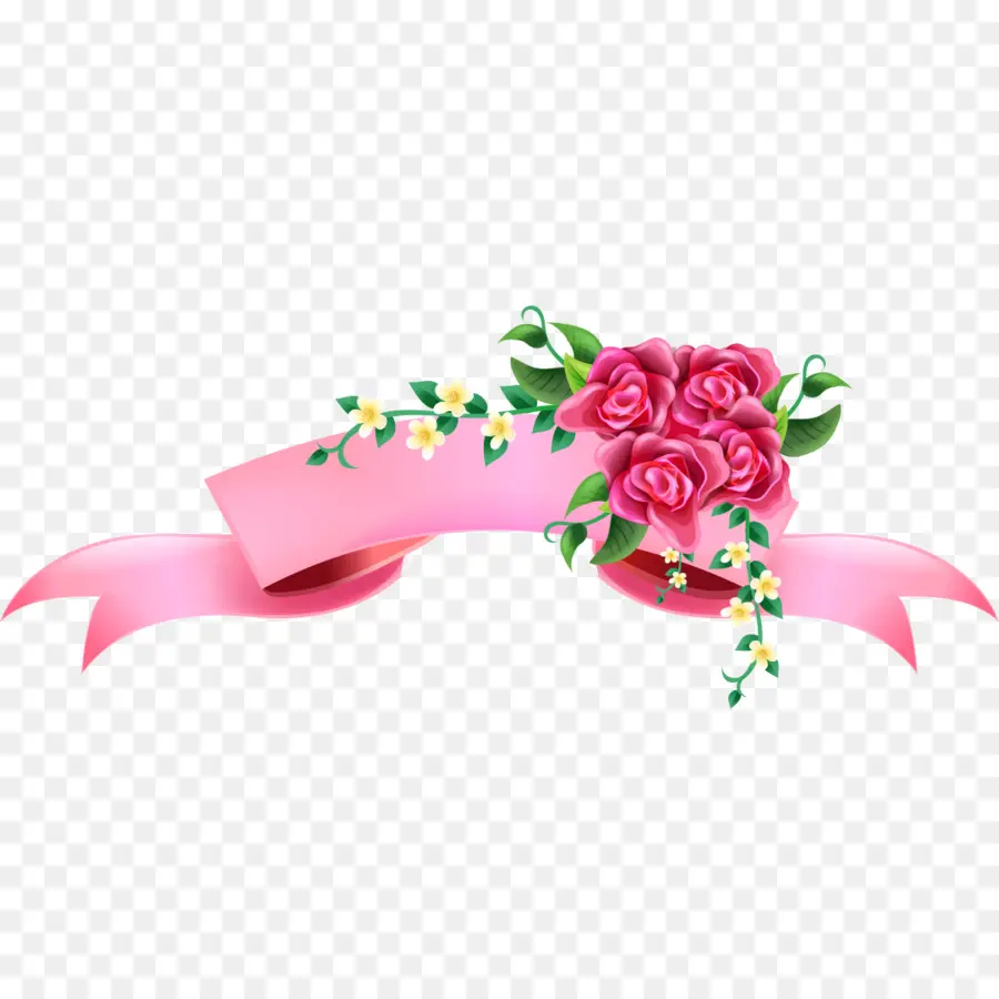 Ruban Rose Avec Des Fleurs，Décoration PNG