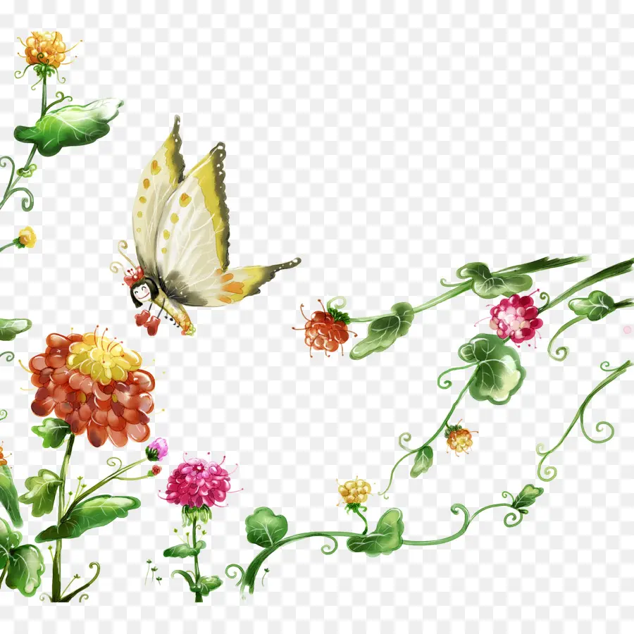 Papillon，Fleurs PNG