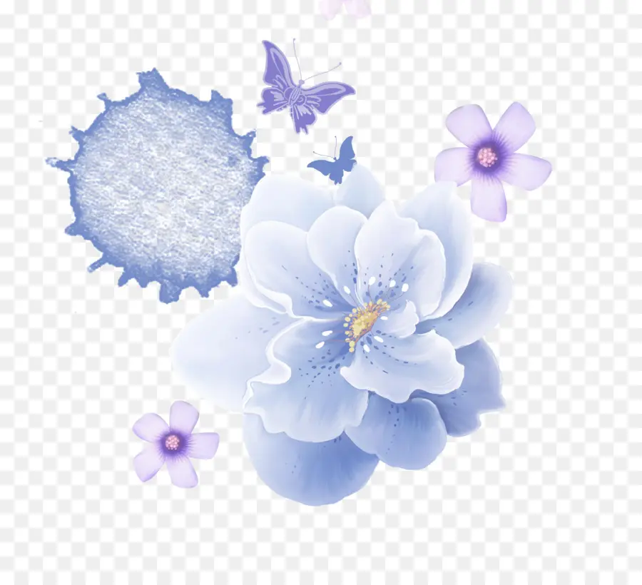 Fleurs Bleues Et Papillon，Fleurs PNG