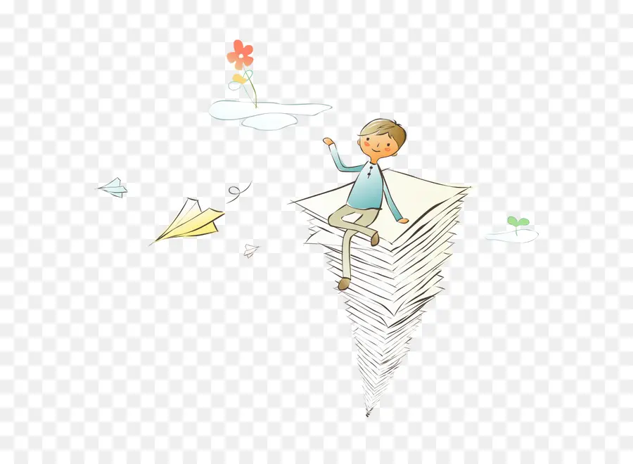 Garçon Sur Pile De Papier，Papier PNG