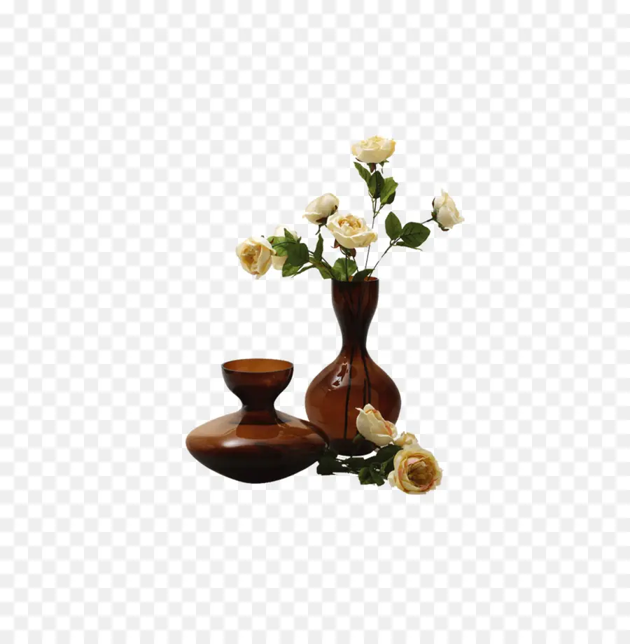 Vases Marron à Fleurs Blanches，Céramique PNG