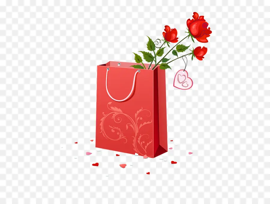 Sac Cadeau Rouge，Roses PNG