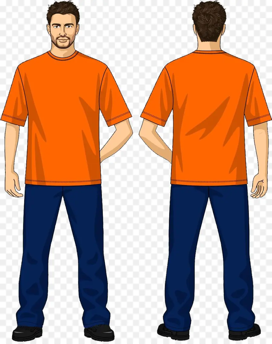 Homme En Chemise Orange，Vue De Face PNG