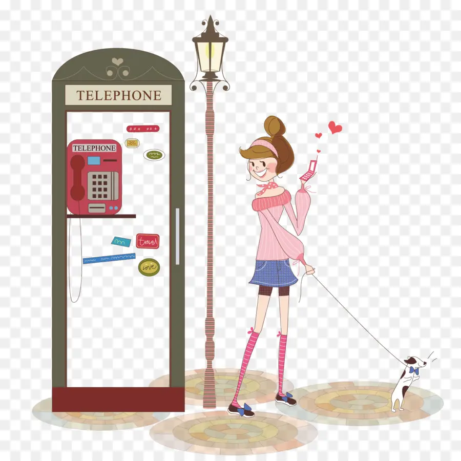 Fille Avec Chien，Cabine Téléphonique PNG