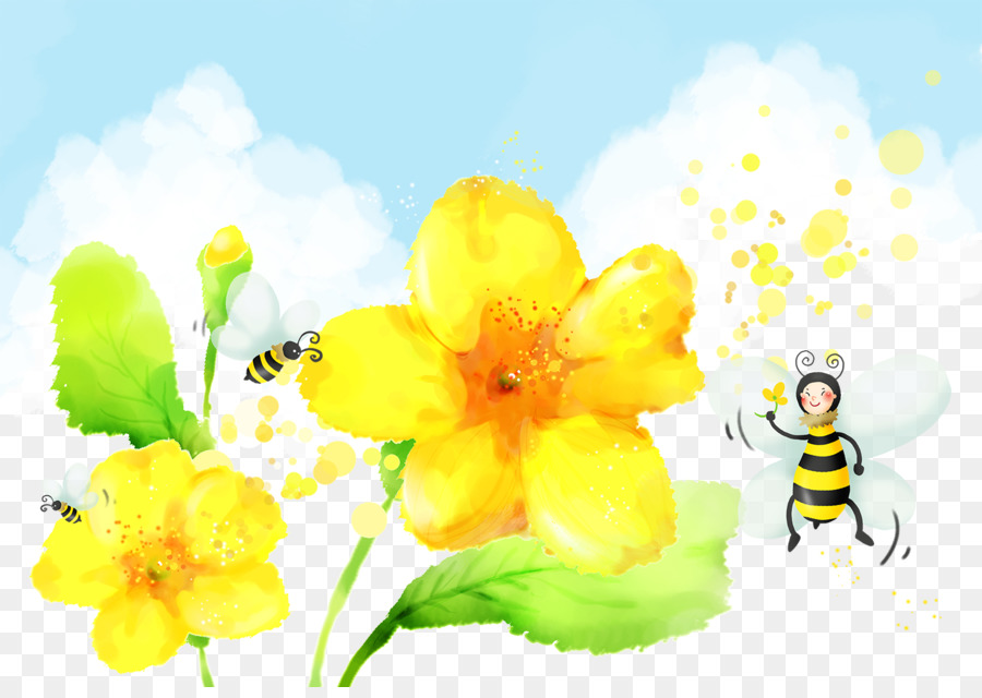 Fleurs Jaunes，Abeilles PNG