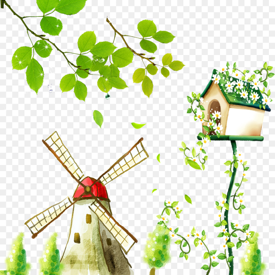 Moulin à Vent Et Nichoir，Feuilles PNG