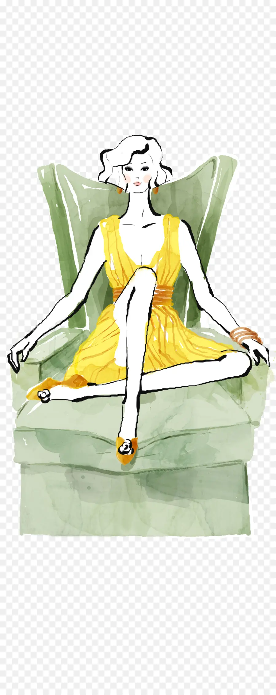 Femme Sur Chaise，Robe Jaune PNG