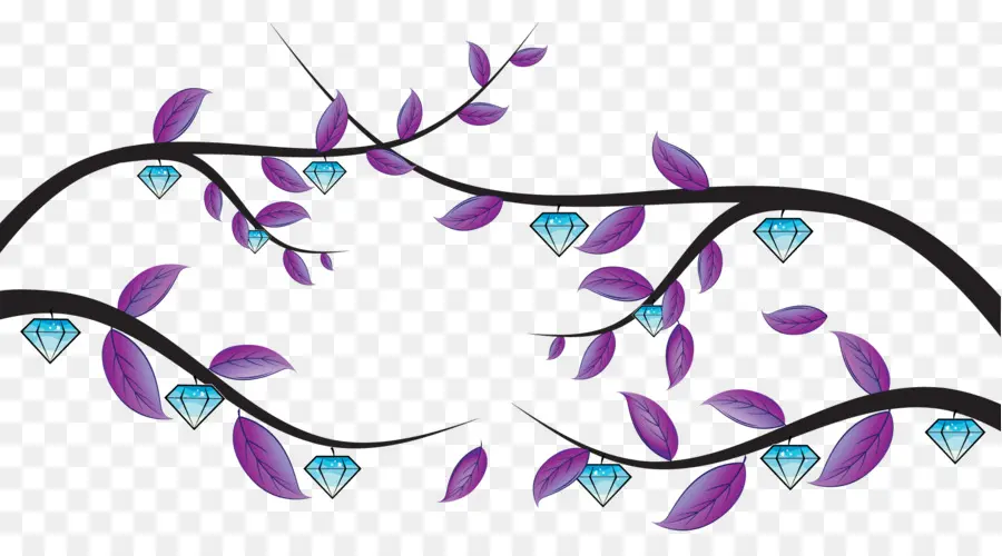 Feuilles Violettes Et Diamants Bleus，Succursales PNG