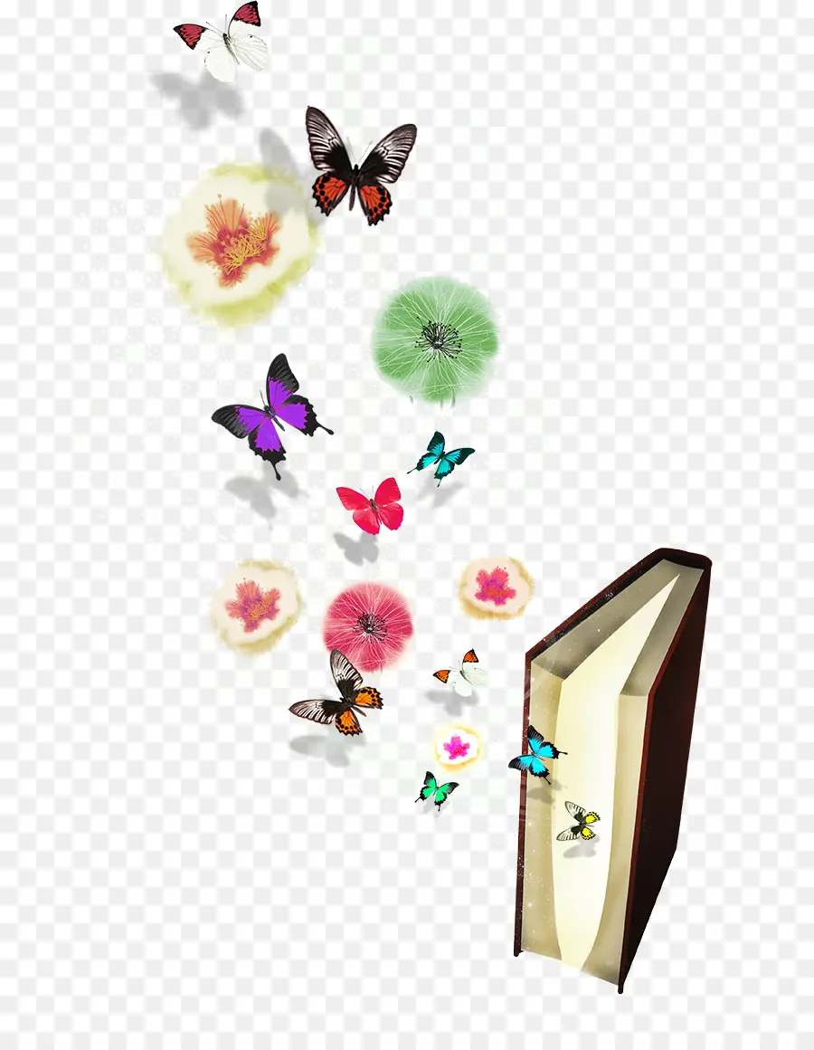 Livre Avec Des Papillons，Fleurs PNG