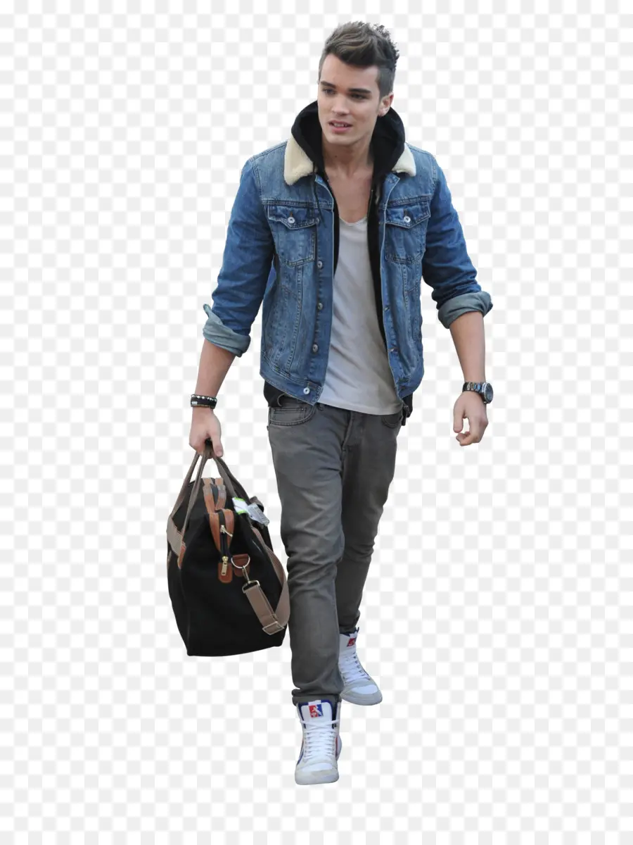 Homme Avec Sac，Veste En Jean PNG